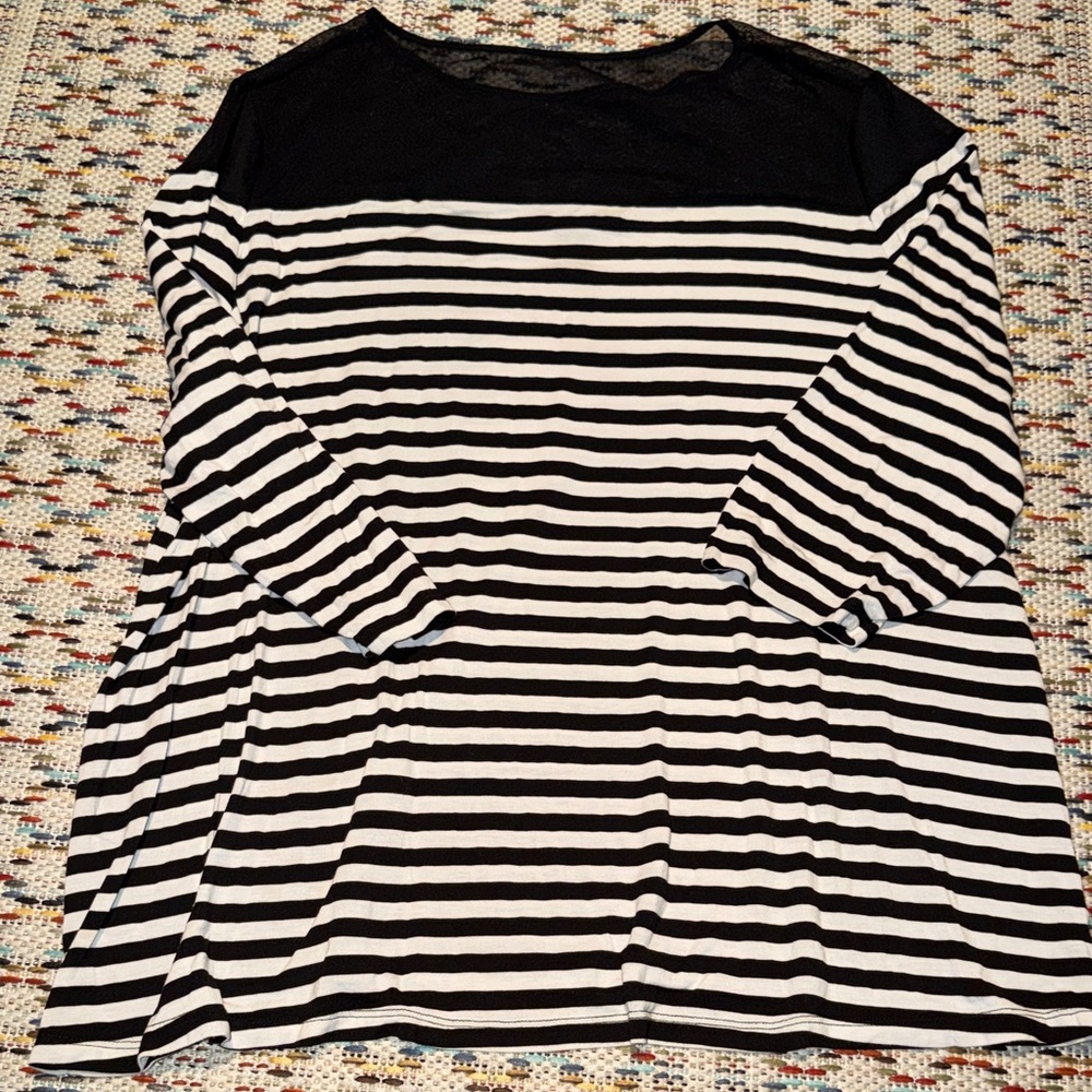 INC International Concepts Black and White Striped 3/4 Sleeve Tee